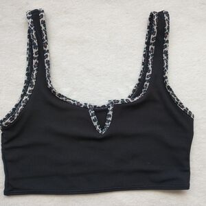 Trendy Black Crop Top with Patterned Trim